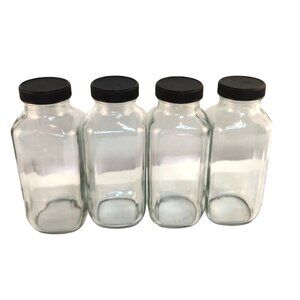 Square Glass Jars With Black Lids For Storage 6.75 inch set of 4